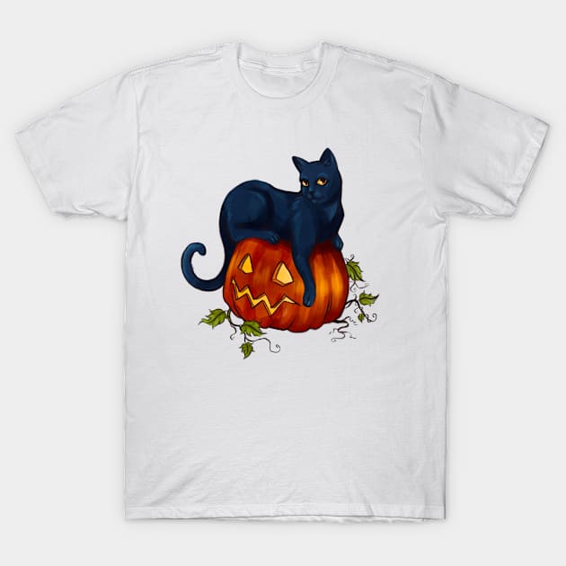 Halloween Black Cat T-Shirt by Molly11